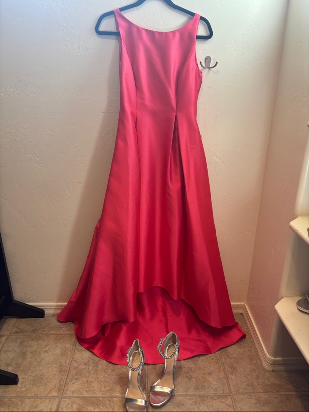 Adrianna Papell Hot Pink High-Low Satin Gown